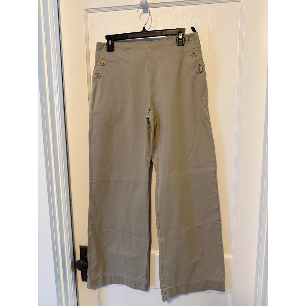 Boden Sailor Pants Womens 12L Tan Khaki Wide Leg Side Button Cotton Twill